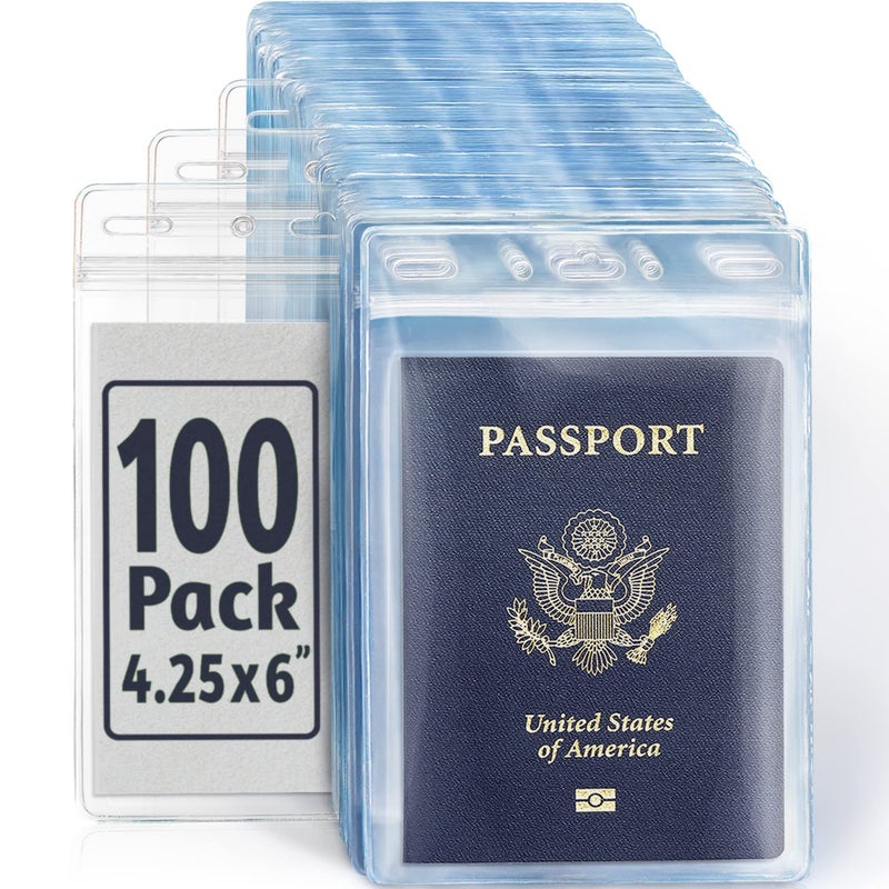 EcoEarth 4x6 Inch Passport & Card Holders with Soft Edge (Clear, 100 PK) - Extra Large (XXL) Vertical ID Holder - Resealable and Waterproof Identification Name Card Holder - Image 1